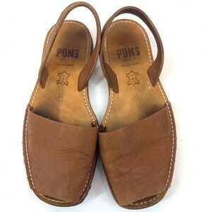 Pons Avarca Brown Leather Slingback Flat Women's 11 Slip On Sandals Lagenlook